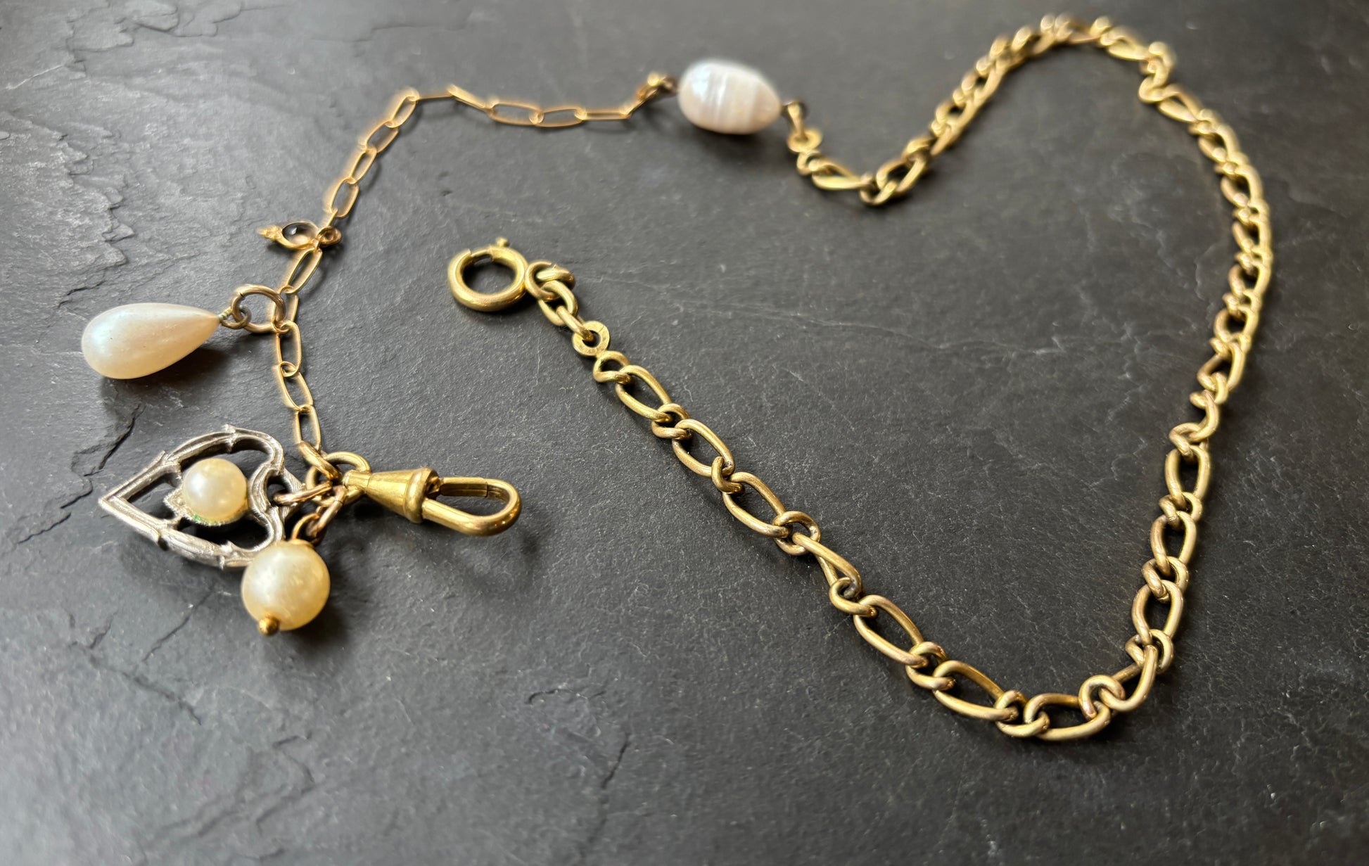 Collier chaîne de montre et perles anciennes - blissparis