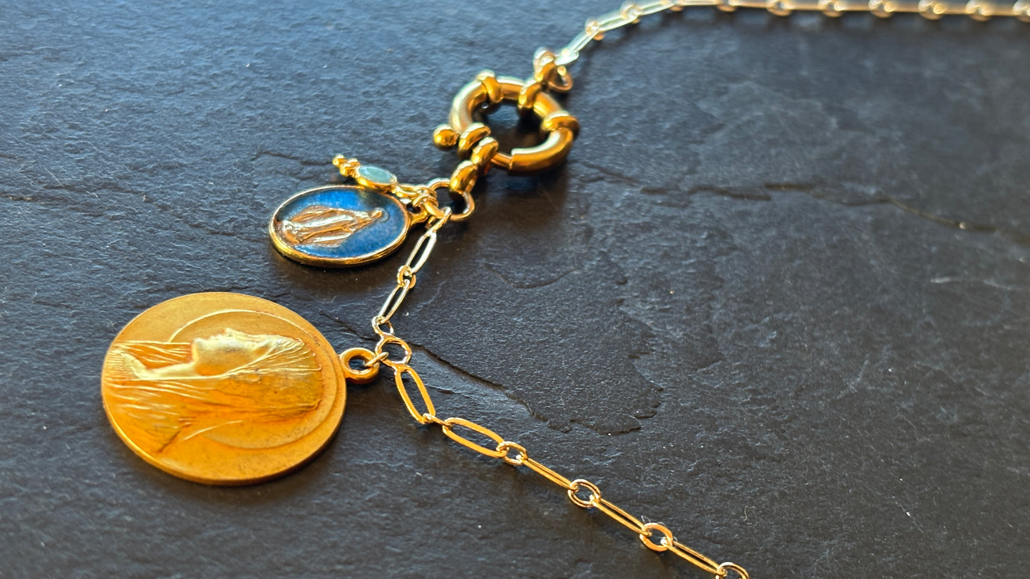 Collier Médaille Miraculeuse et Médaille de la Vierge au Voile