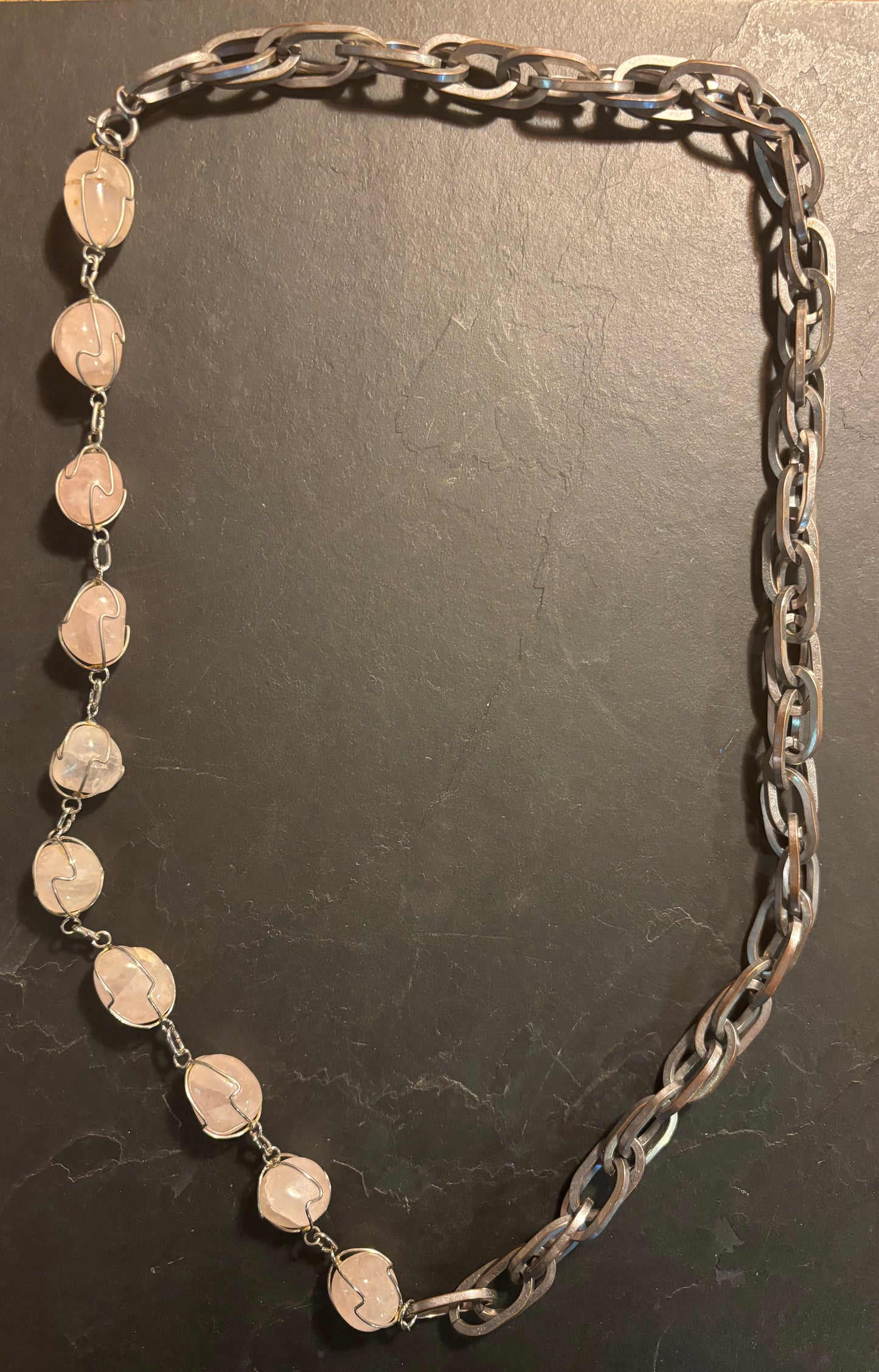 Sautoir large maille et quartz rose - blissparis