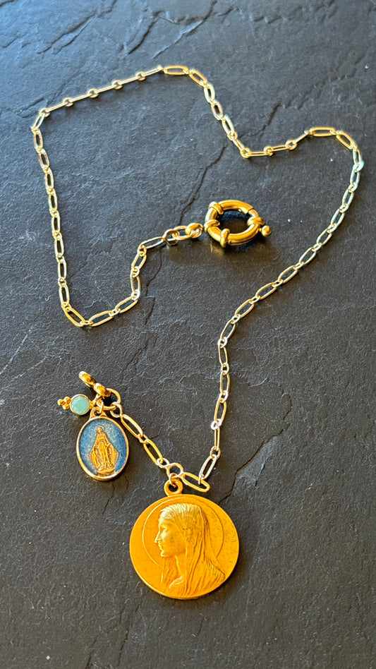 Collier Médaille Miraculeuse et Médaille de la Vierge au Voile