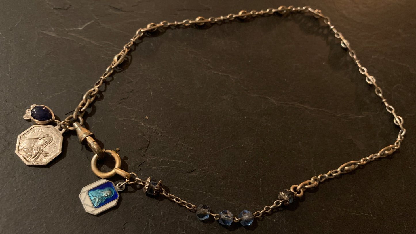 Collier argent, chapelet et médailles saintes - blissparis