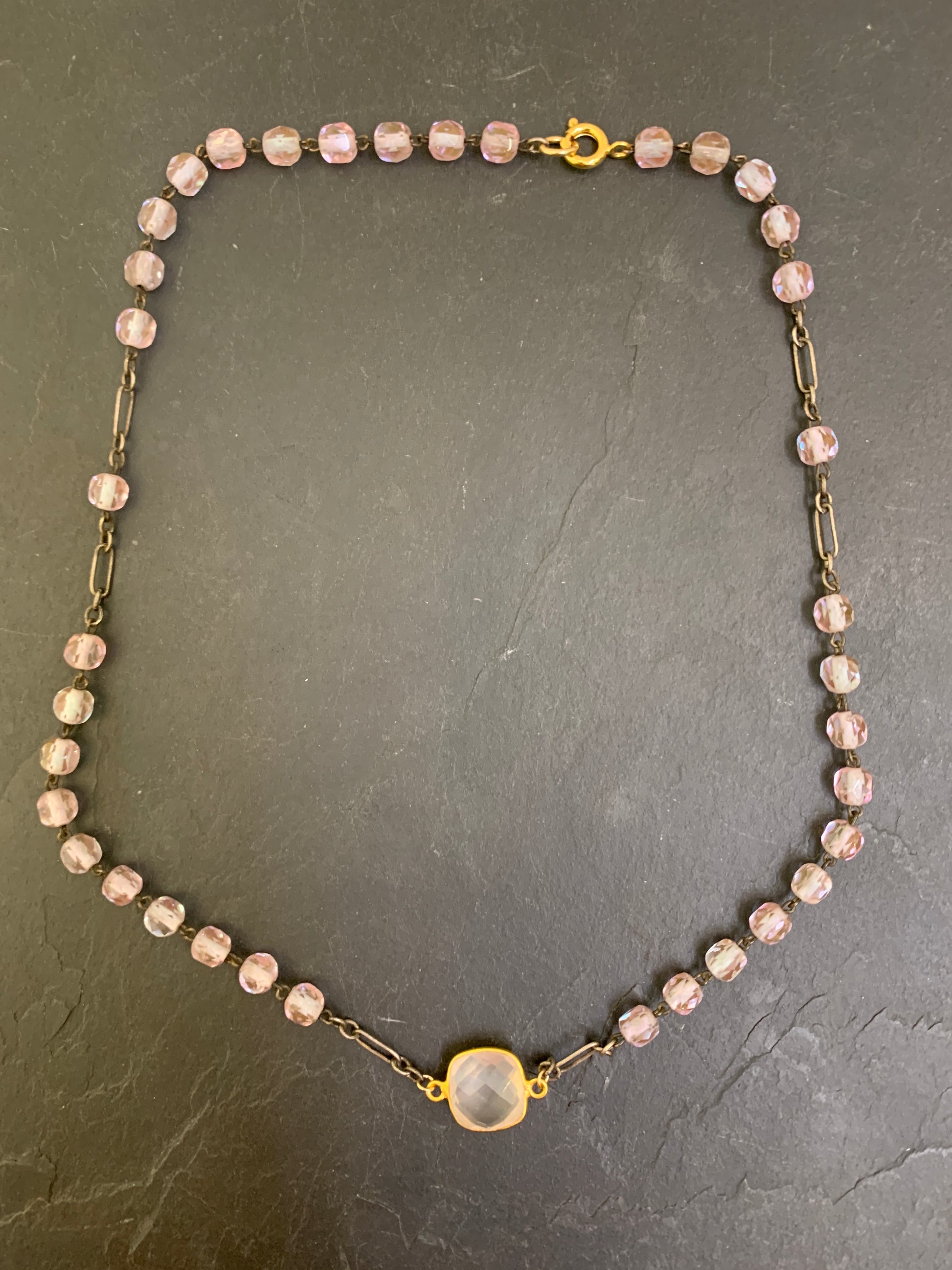 Collier chapelet rose pâle et Quartz rose - blissparis