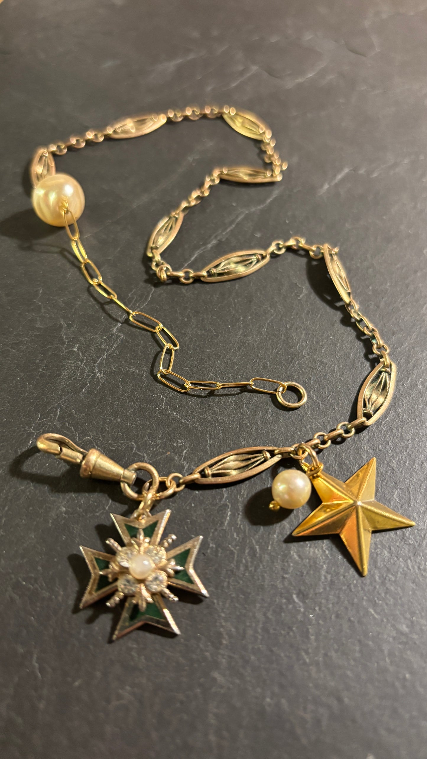 Collier chaîne de montre filigrane, Croix de Malte et étoile - blissparis