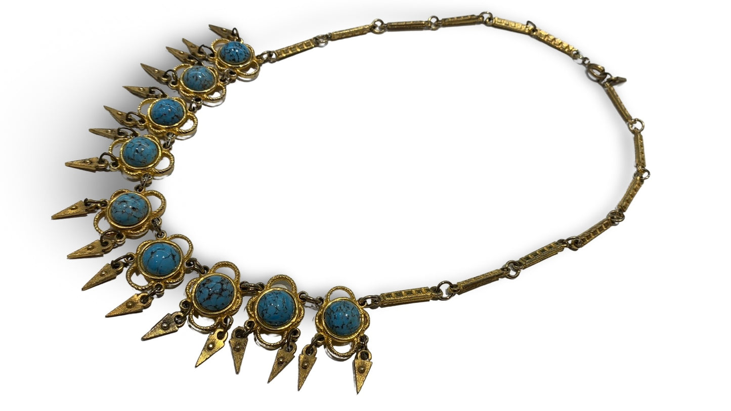Collier plastron doré et turquoise - blissparis