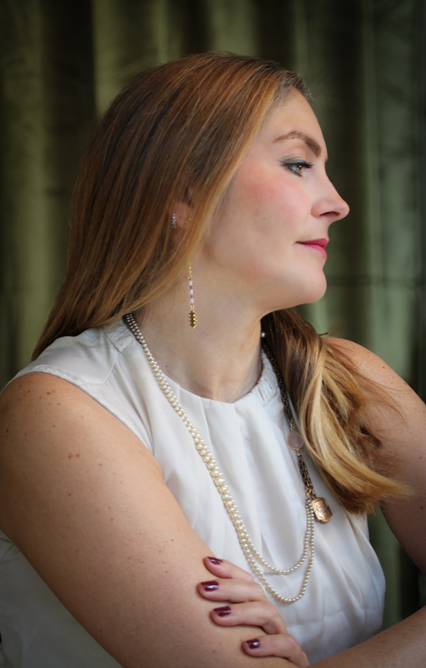 Sautoir de perles, quartz rose et chaîne de montre - blissparis